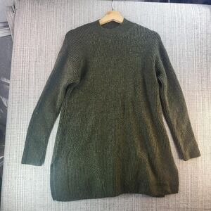 Old Navy Sweater Womens Large Green Ribbed Mock Neck Tunic Longline Pullover